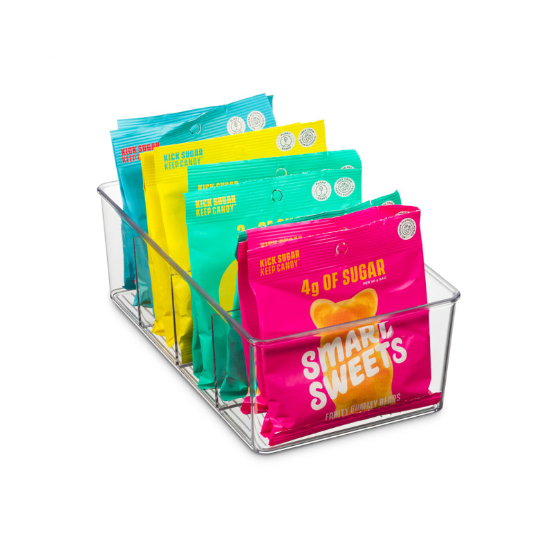 Seseno Set Of 2 Stackable Plastic Food Storage Organizer Bins Divided Compartment For Snacks